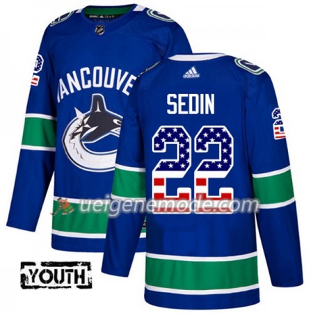 Kinder Eishockey Vancouver Canucks Trikot Daniel Sedin 22 Adidas 2017-2018 Blue USA Flag Fashion Authentic